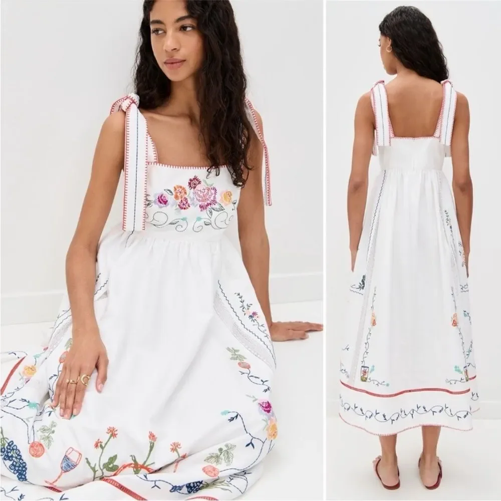 Hunter Bell Midi Dress Stefy Embroidered White Cotton Floral NWT 6 - Picture 5 of 14